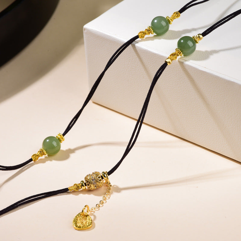 Chinese Natural Jade Rope Hand-woven Light Luxury Universal Chain Necklace