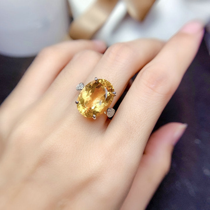 Women's Bright Yellow Diamond Imitation Natural Citrine Rings