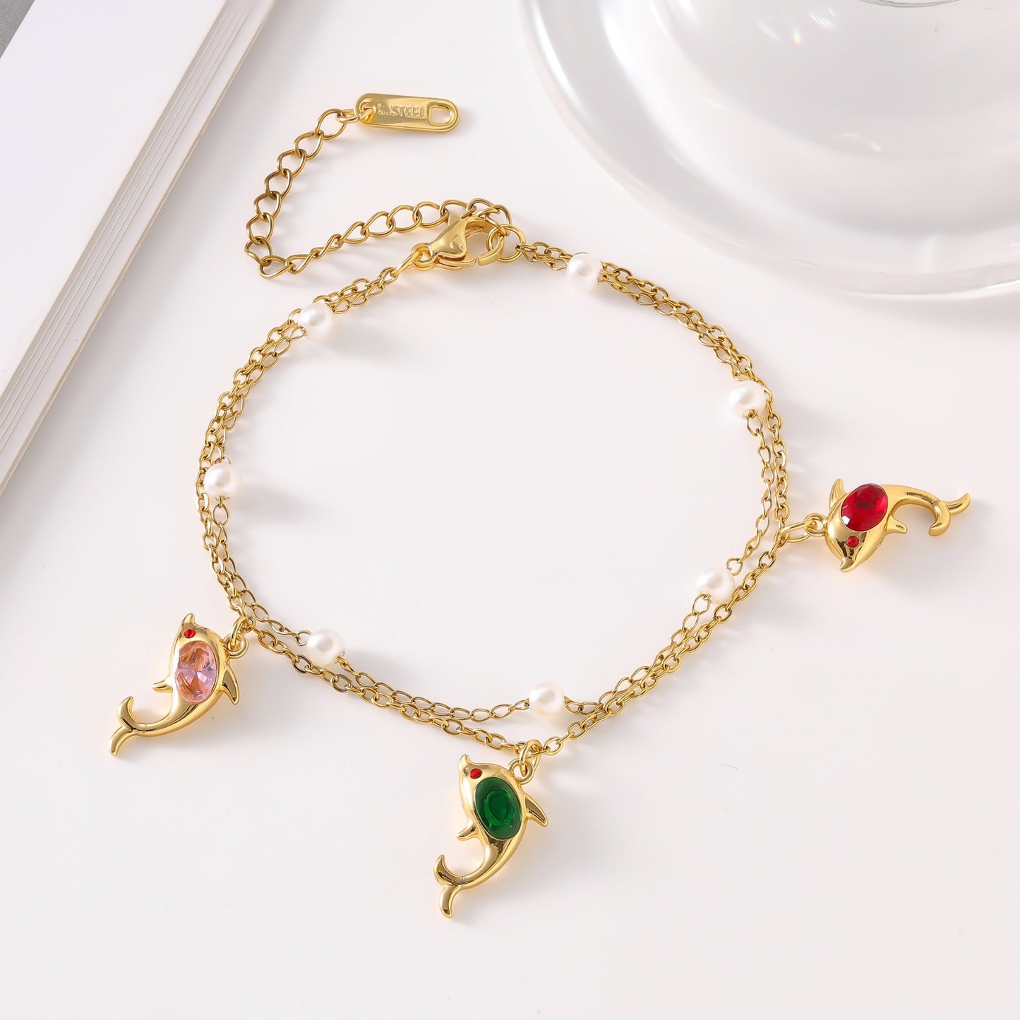 Steel Cherry Strawberry Crab Dolphin Turtle Fashion Inlaid Bracelets