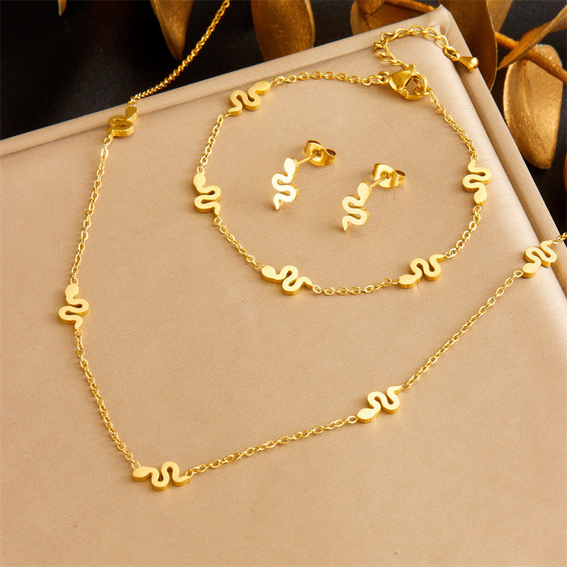 Exquisite Gold-plated Stainless Steel Love Pearl Flower Butterfly Jewelry Set