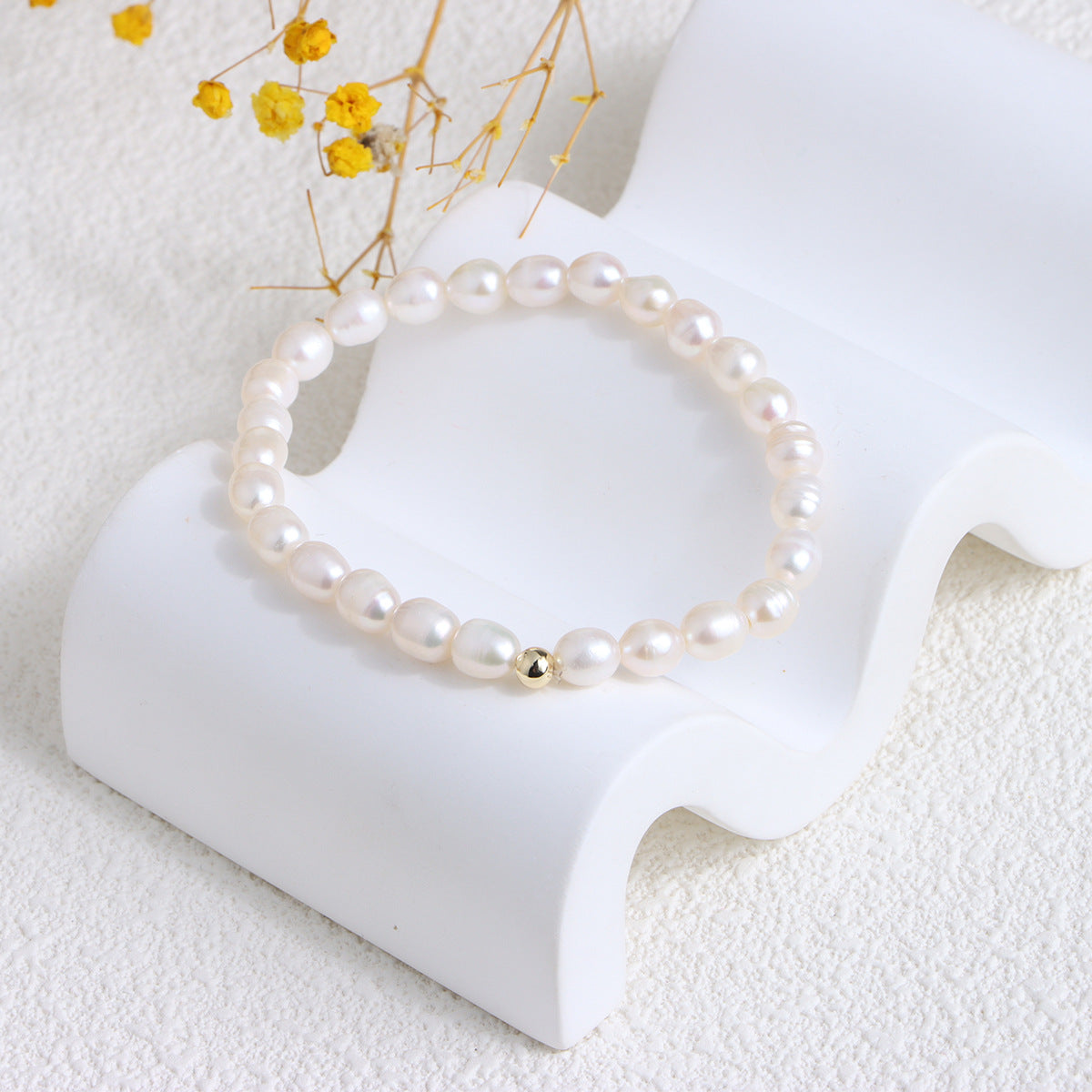 Women's Korean Baroque Freshwater Pearl Real Gold Design Cold Bracelet