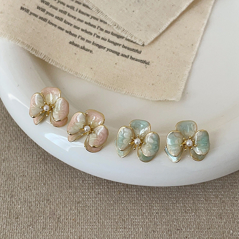 Gentle Blooming Glaze Flowers Female Personality Earrings