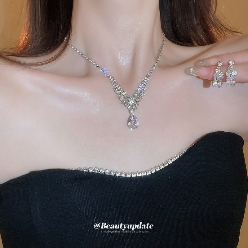 Drop Diamond Ear Affordable Luxury Style Stylish Clavicle Chain High Jewelry Set