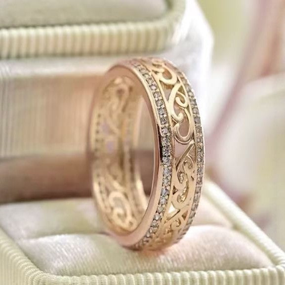 Geometric Hollow Zircon Light Luxury High-grade Personality Double Row Ring