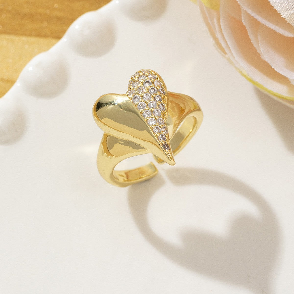 Temperament High Sense Loving Heart With Opening Adjustable Super Flash Ring