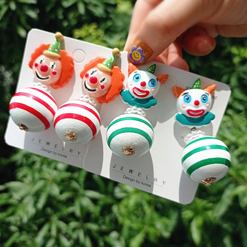 Women's Circus Series Striped Wooden Bead Sier Cartoon Rings