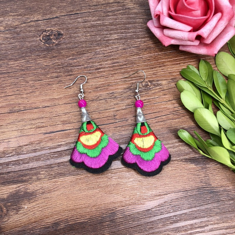 Fabric Yunnan Simple Flower Tassel Female Earrings