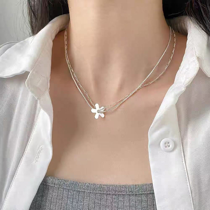 Women's Sier Lucky Beads Bowknot Clavicle Chain Light Luxury Minority High-grade Necklace
