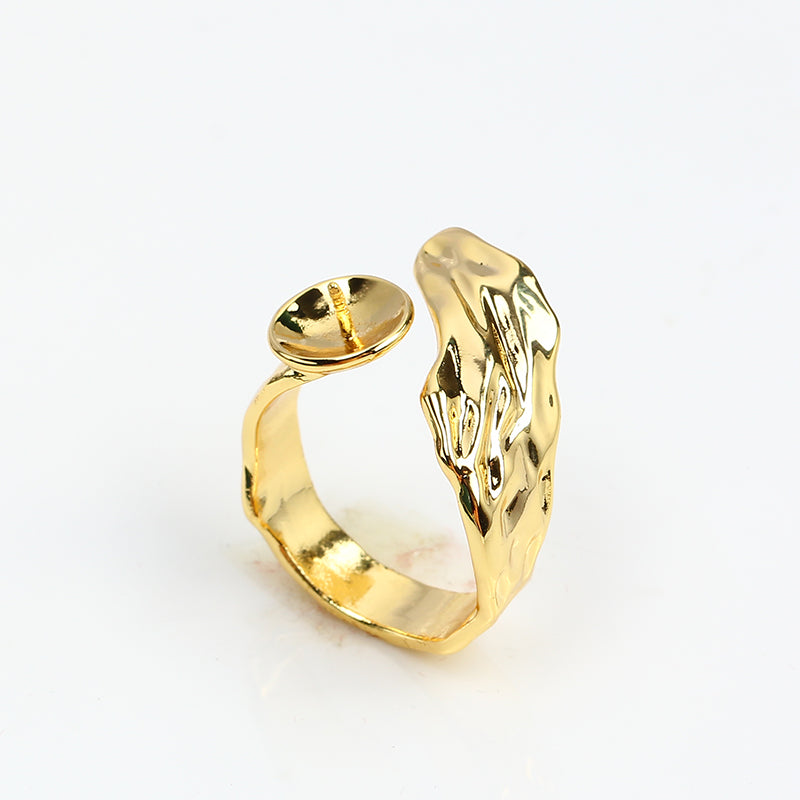 Women's Gold Injection Plating Color Retaining Leaf Zircon Pearl Eardrop Frame Ring