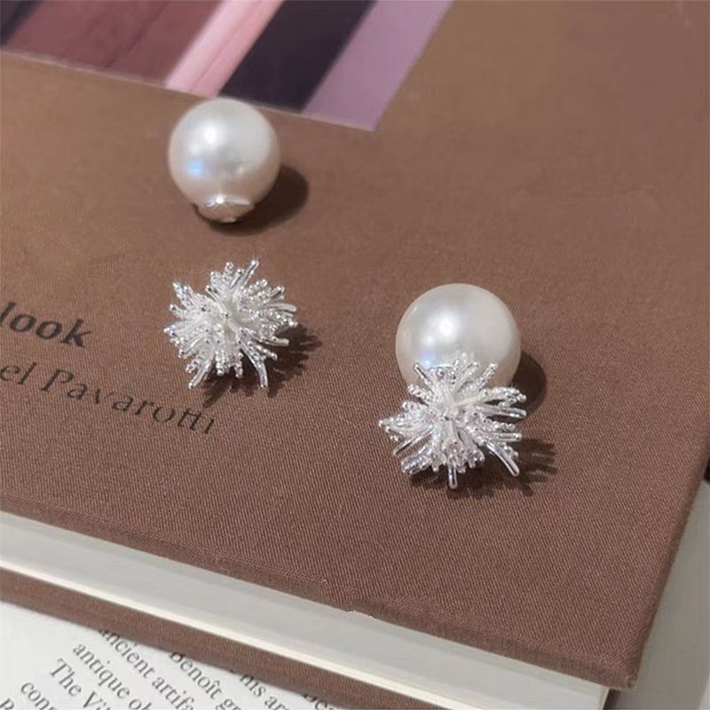 Niche Design Front Back Pearl Personality Unique Fireworks Exquisite Fashionable Earrings
