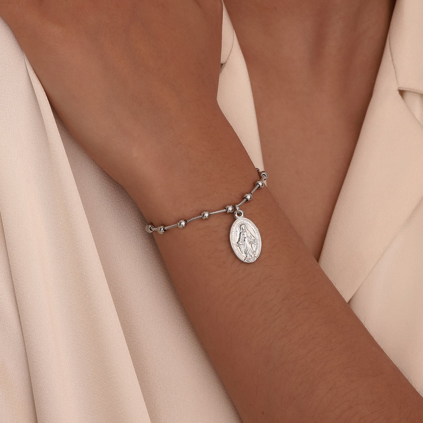 Virgin Mary Cross Oval Stainless Steel Bracelets