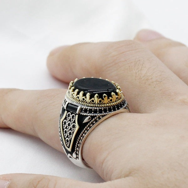 Retro Personality Minimalism Two-tone Man's Black Rings