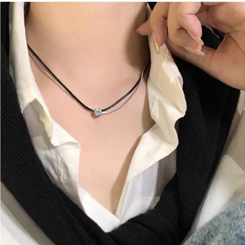 Beaded Geometric Square Titanium Steel Sweater Female Hot Necklace