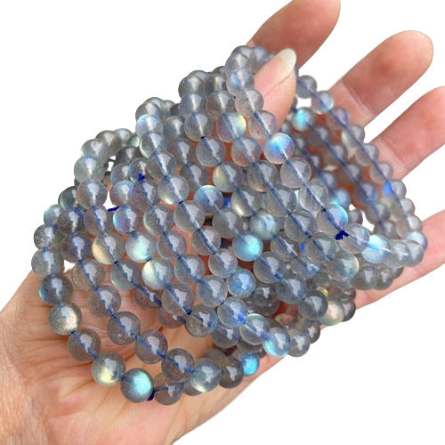 Women's Gray Moonstone Single Blue Moon Labradorite Round Bracelets