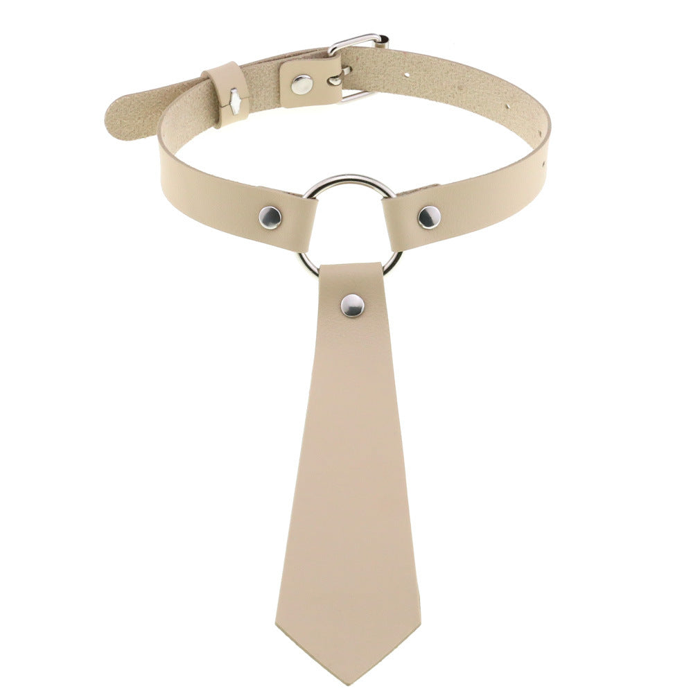 Personality Fashion Leather Bondage Tie Punk Collar