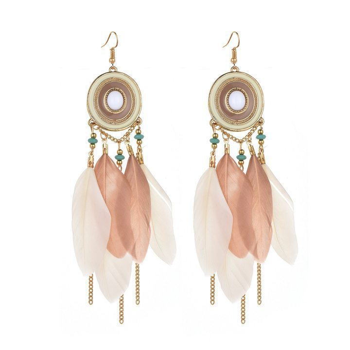 Feather Bead Tassel Niche Retro Vacation Earrings