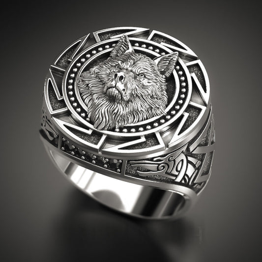 Men's Viking Warrior Wolf Head Vintage Totem Ring
