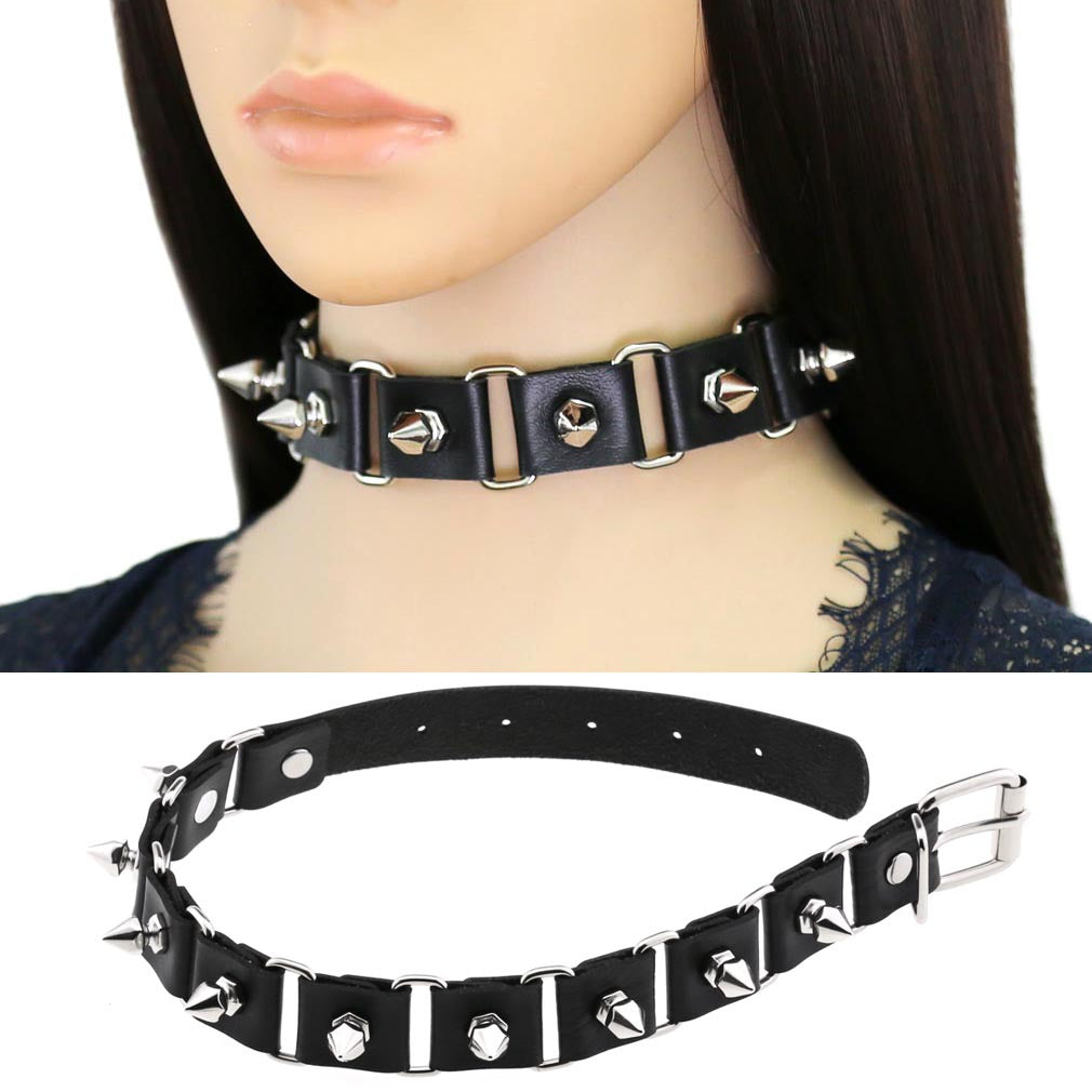 Gothic Elegant Stitching Neckband Personality Trend Buckle Spike Collar