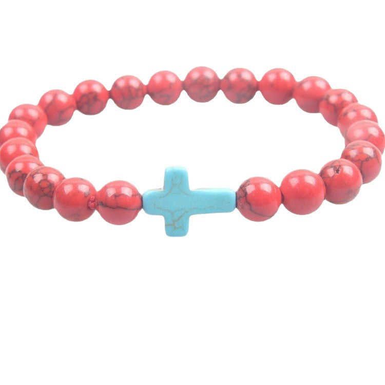 Women's & Men's Turquoise Cross Volcanic Rock Beaded Vintage Bracelet