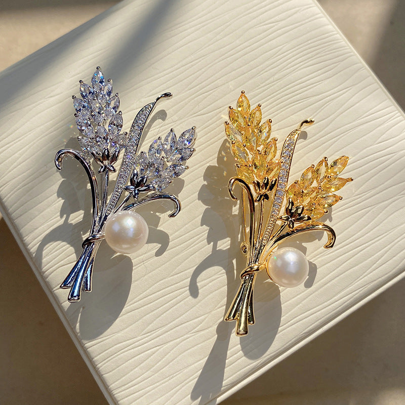 Gold-plated Micro Inlaid Zircon Golden Ears Of Brooches