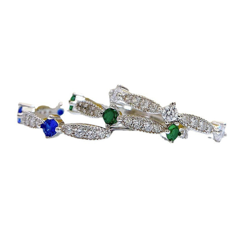 Golden Balls Treasure Sier Colorful Crystals Bow Fashion Simple Versatile Ring