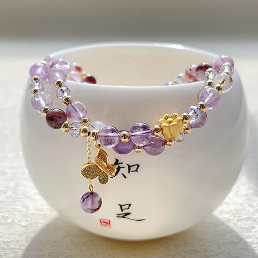 Women's Sweet Purple Crystal Titanium Ghost Korean Personality Lucky Design Bracelet