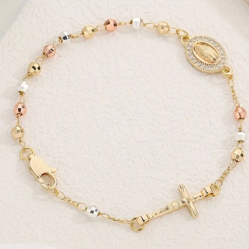 Gold Cross Medal Light Luxury Minority Goddess With Bracelets