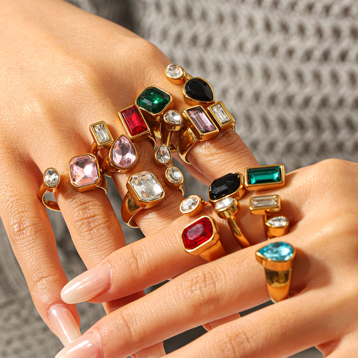 Geometric Zircon Light Luxury High-grade Stainless Steel Open Female Rings
