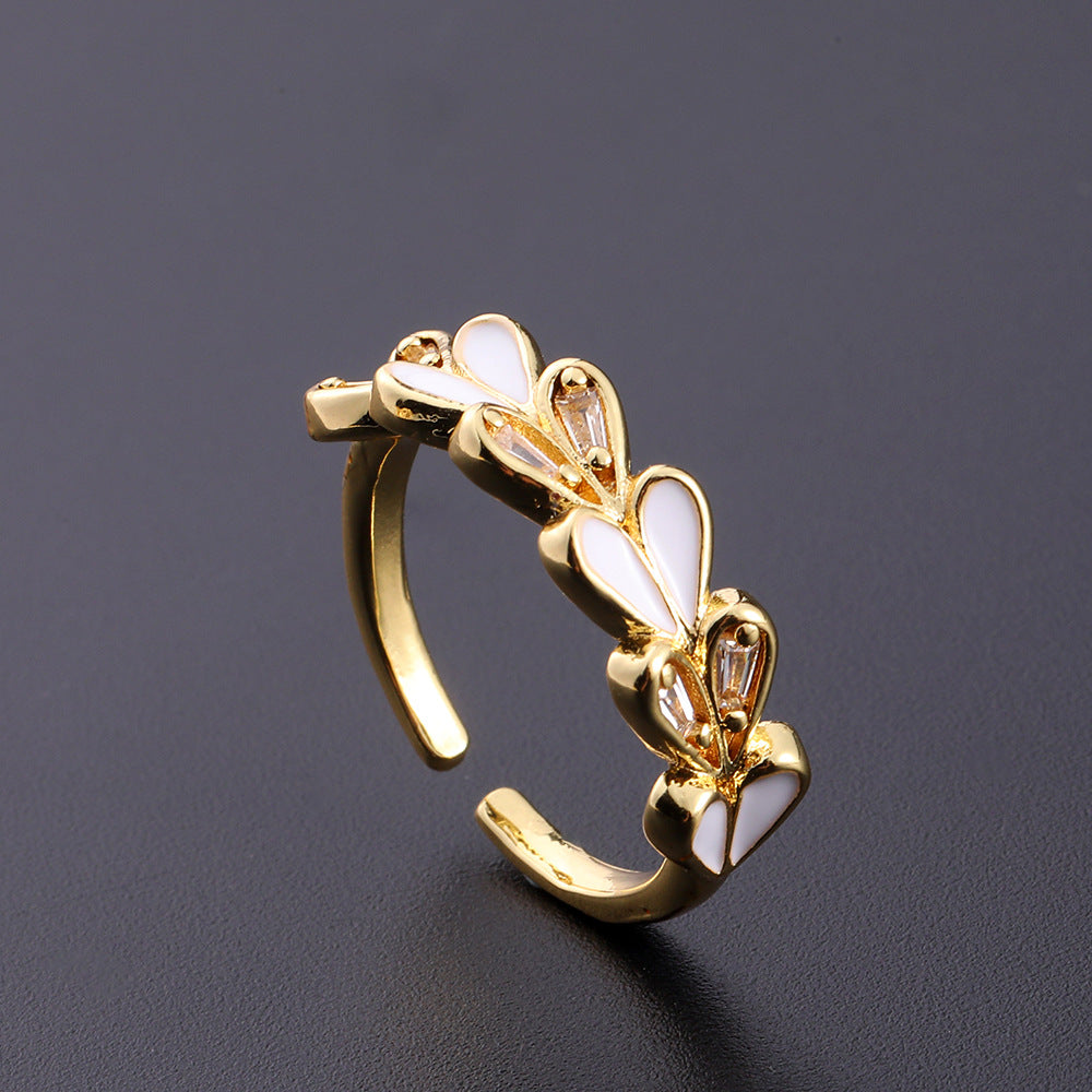 Women's Copper Zircon Electroplated Real Gold Open Index Ring