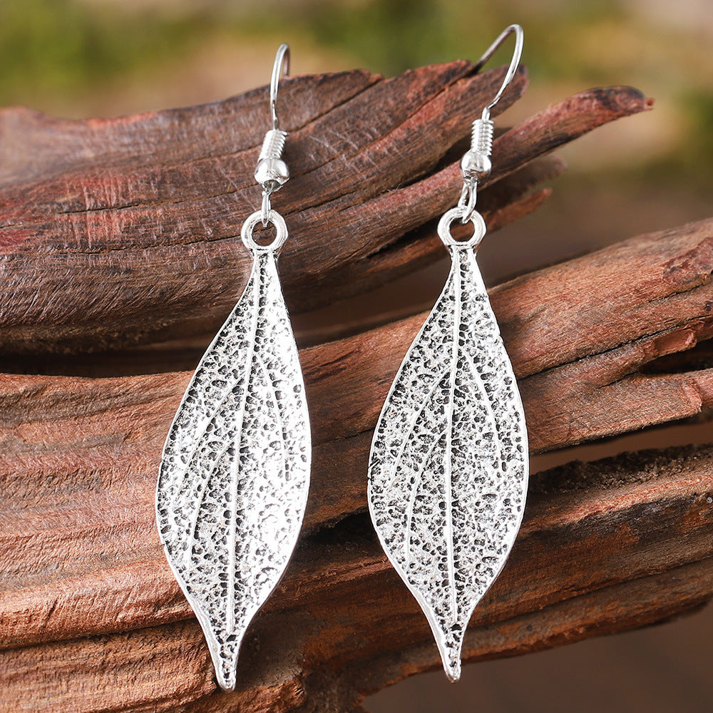 Ancient Blue Leaf-shaped Distressed Leaf Vintage Court Style Simple Stud Earrings