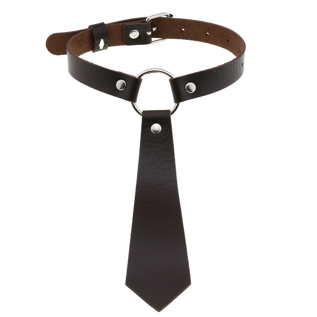 Personality Fashion Leather Bondage Tie Punk Collar