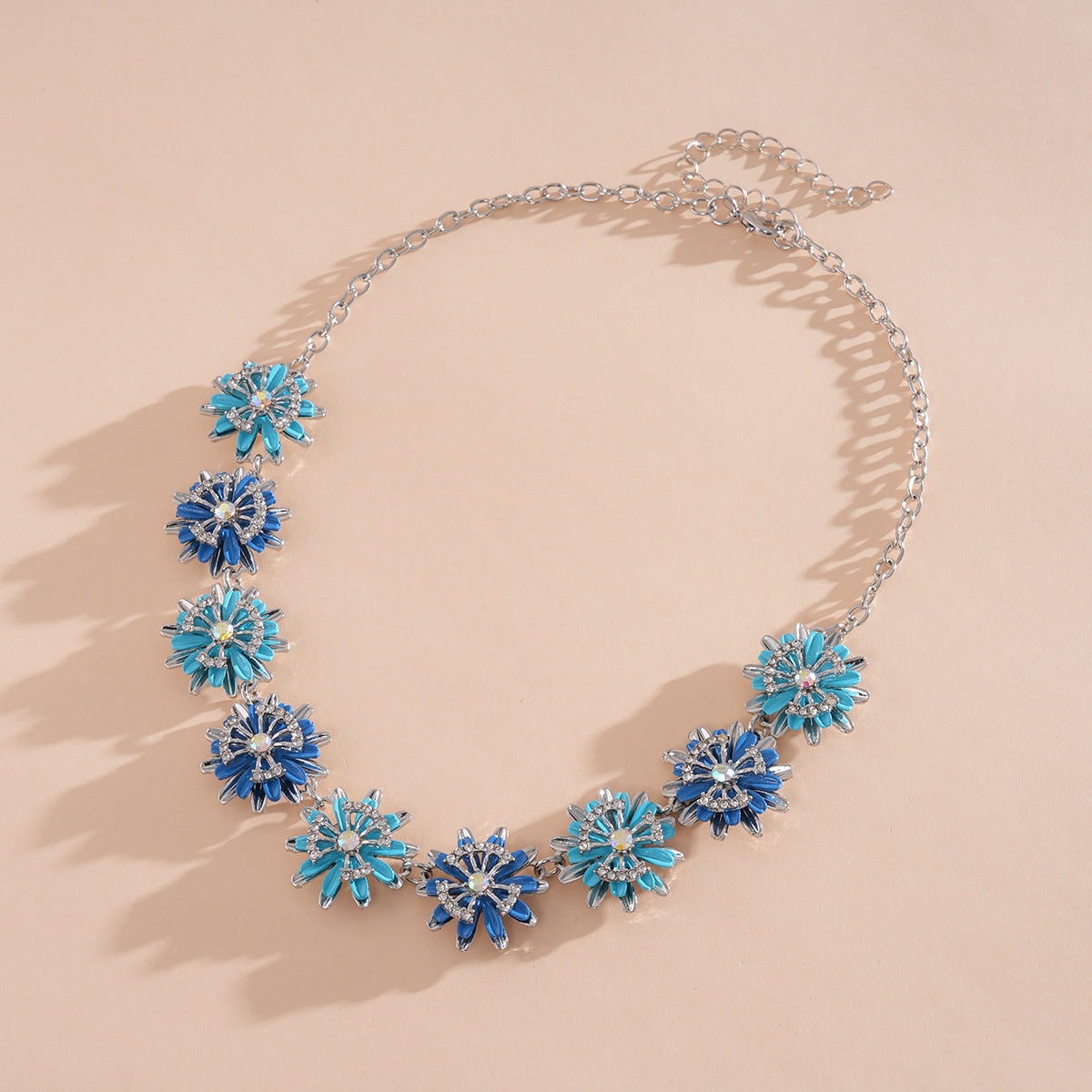 Style Turquoise Blue Diamond Flower Ear Light Luxury Minority Clavicle Necklaces