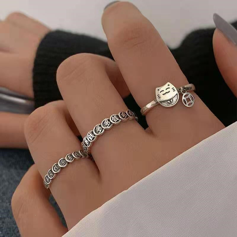 Sier Heart-to-heart Success Money Retro Good Luck Rings