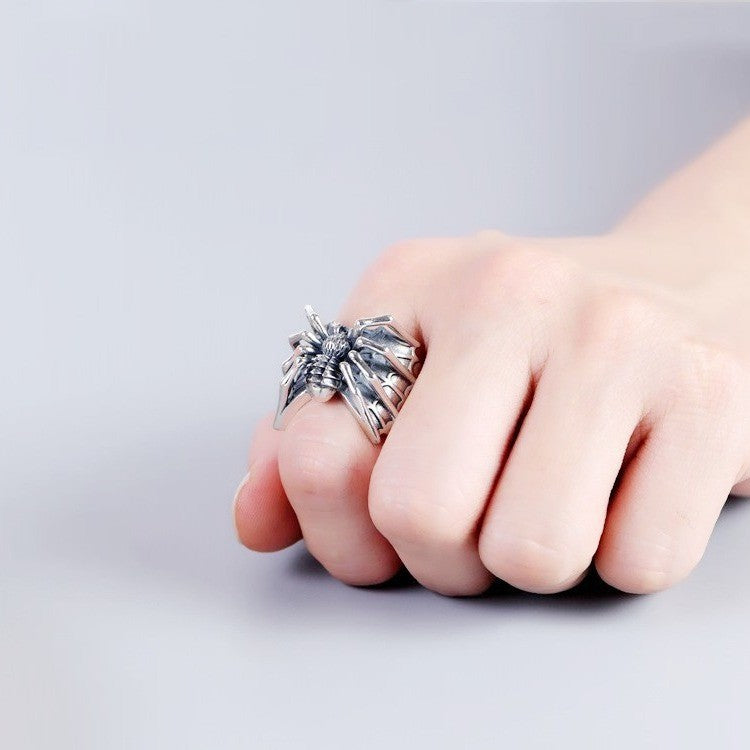 Men's Retro Distressed Thai Sier Hip Hop Spider Opening Adjustable Rings