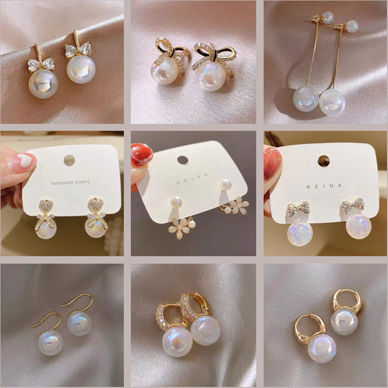Women's Sier Needle Mermaid Pearl Retro Simple Graceful Earrings