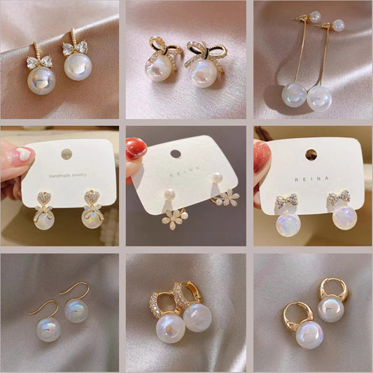 Women's Sier Needle Mermaid Pearl Retro Simple Graceful Earrings