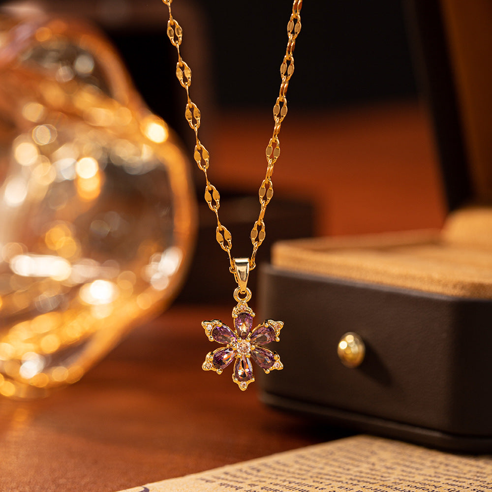 Female Zircon Flower Niche Design Temperament Necklace