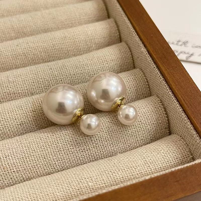 Women's Double-sided Pearl Sier Needle Mild Luxury Retro Niche Earrings