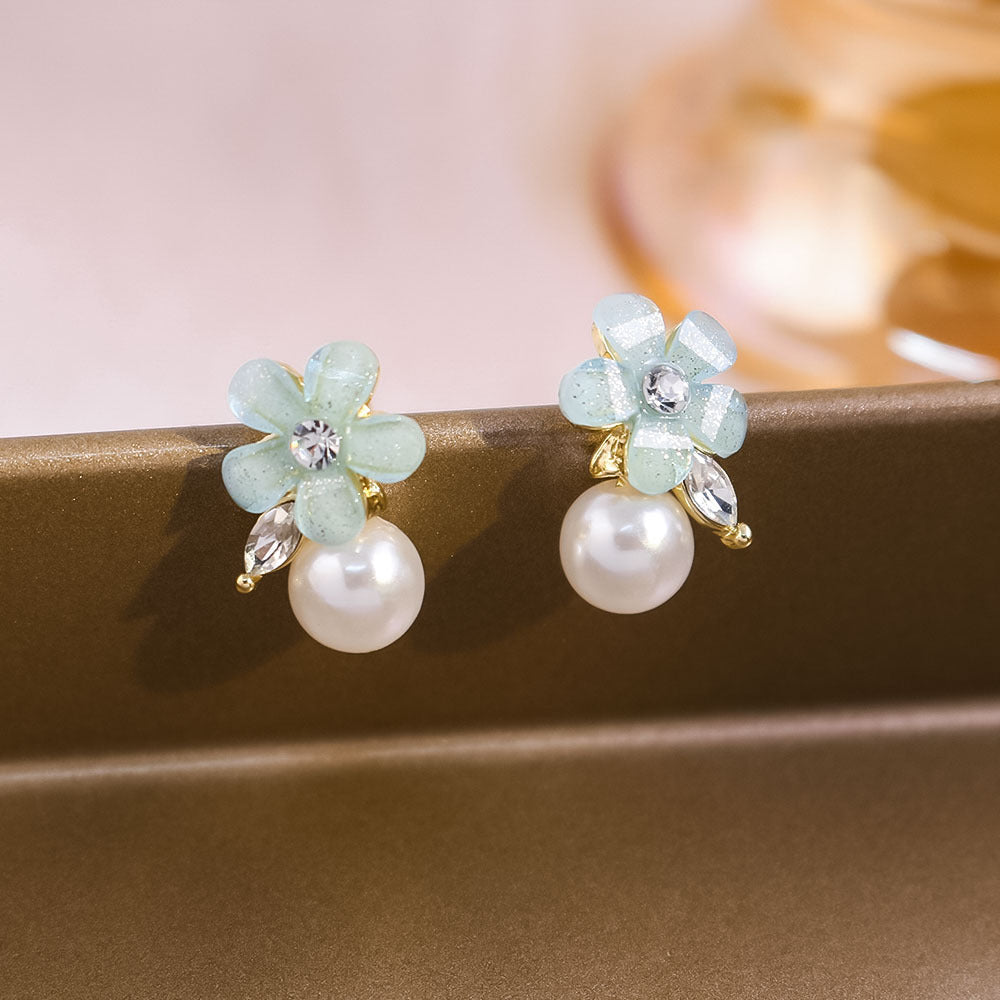 Inlaid Zircon Flower Elegant High-grade Pearl Earrings