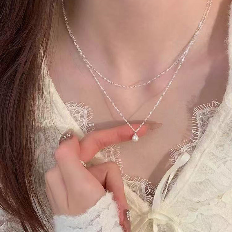 Women's Sier Lucky Beads Bowknot Clavicle Chain Light Luxury Minority High-grade Necklace