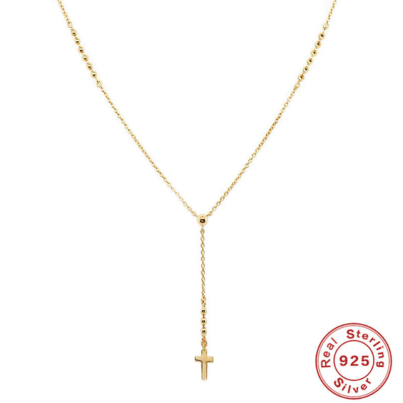 Sier Y-shaped Bead Cross Fashion Simple Style Short For Necklaces