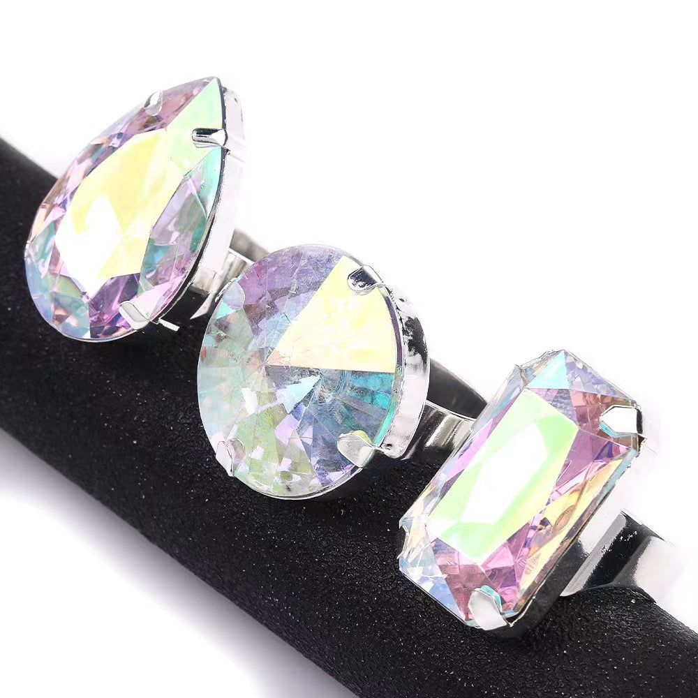 Simple Opening Adjustable Fashion Geometry Pattern Rhinestone Ring