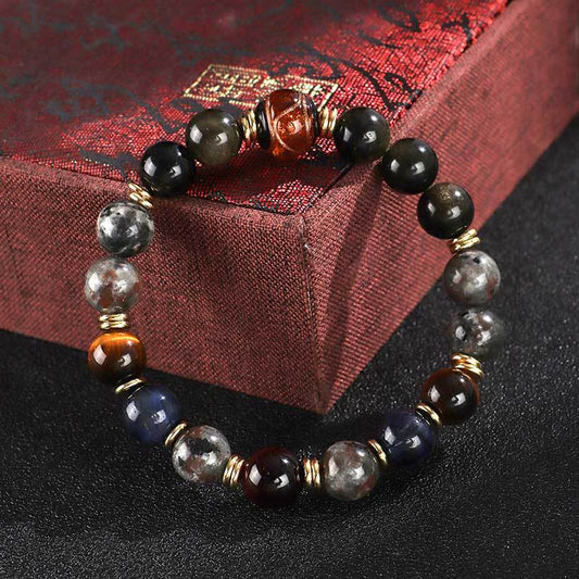 Flame Stone Gold Obsidian Beaded Couple Female Bracelets