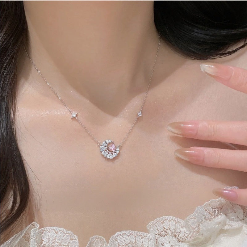 Series Female With Hearts Pink Diamond Star Moon Light Luxury Necklace