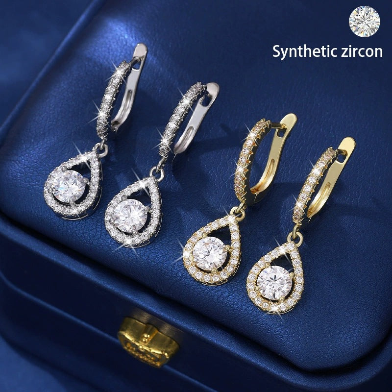 Women's Inlaid Zircon Hollow Water Drops Ear Clip Style High-grade Super Earrings