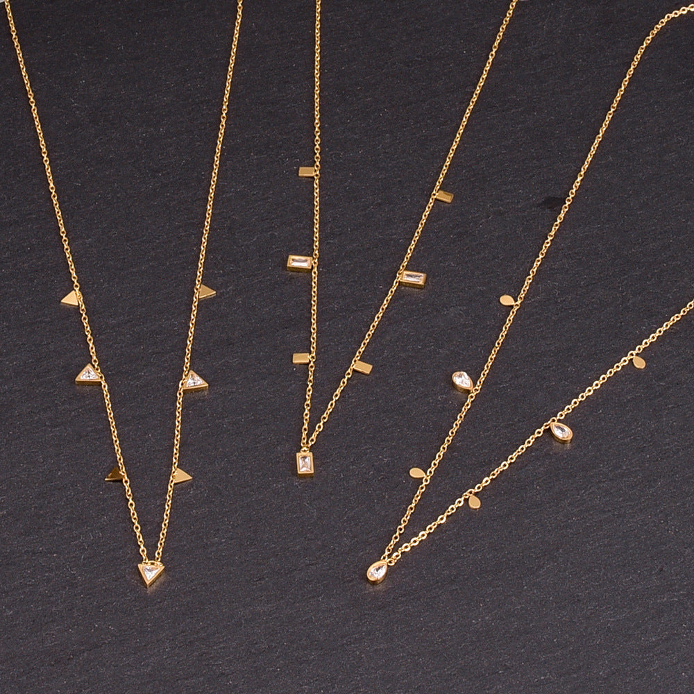 Water Drop Triangle Zircon Rhinestone Fragments Gold-plated Necklace