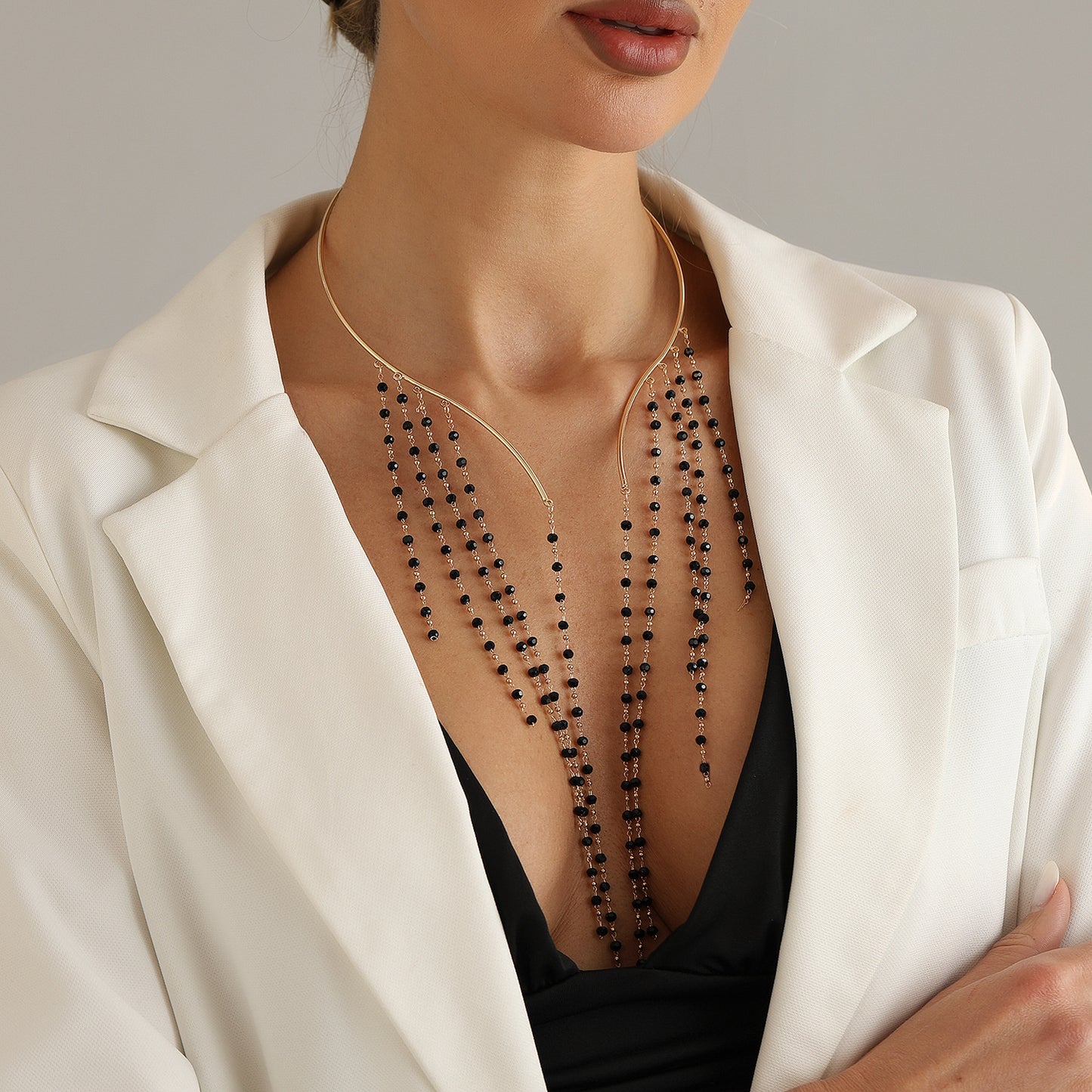 Women's More Than Tassel Black Beads Sexy Future Collar