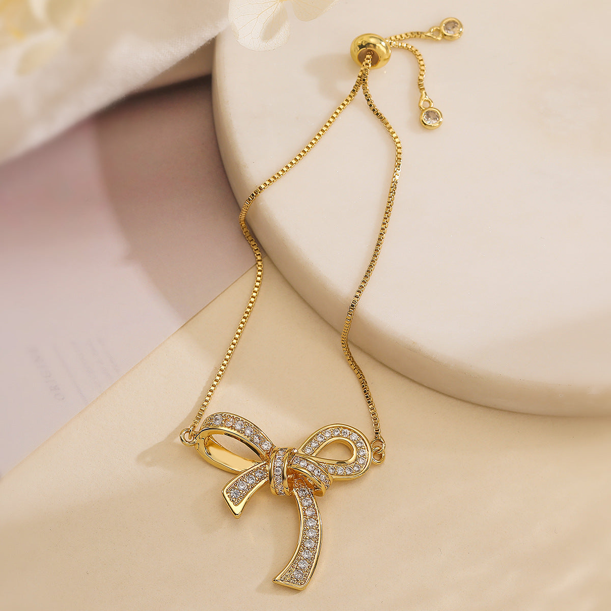 Copper Gold Plated Zircon Bow Charm Bracelets