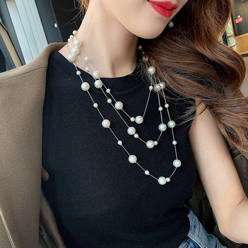 Women's Champagne Pearl Long Bright Imitation Sweater Necklace