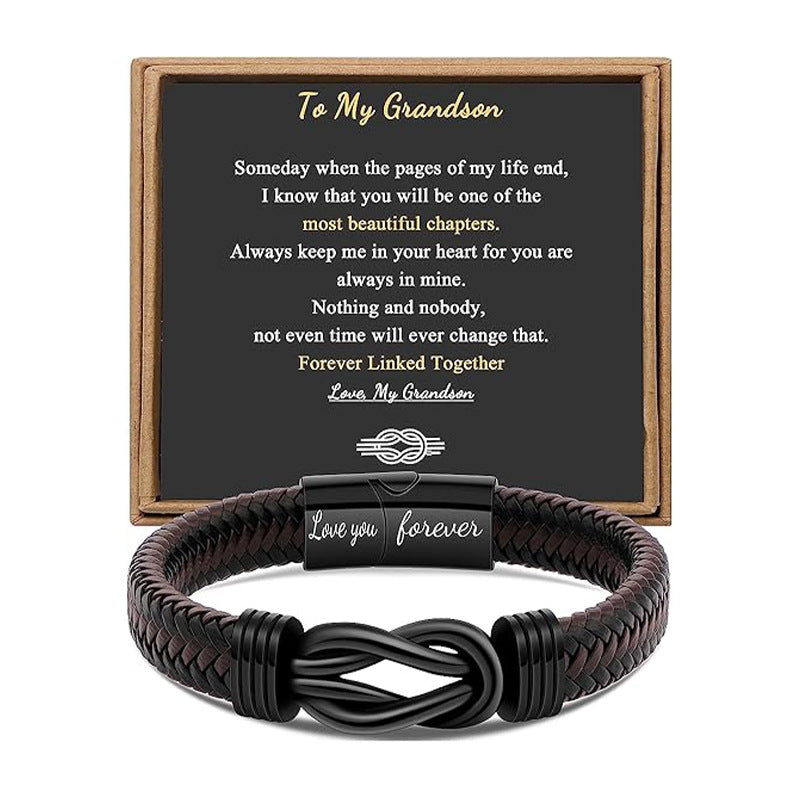 Trendy Leather Stainless Steel Twist Hand-woven Bracelets
